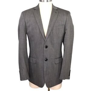 DKNY Sport Coat Mens 42L Gray Wool Herringbone Check Jacket Lined Blazer Career